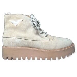 LÄST Platform Ankle Boots Women EU 41 Cream Suede Chunky Lug Sole Heart Tread